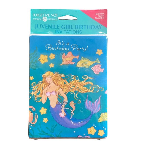 Vintage Am. Greetings Girl Mermaid Birthday Party Set Invitations Gift Wrap Bags - Picture 2 of 8